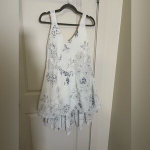 Elegant White and Gray Floral Dress